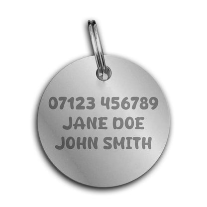 Personalised Pet Tag Steel Disc Round Shape Identifier and Contact