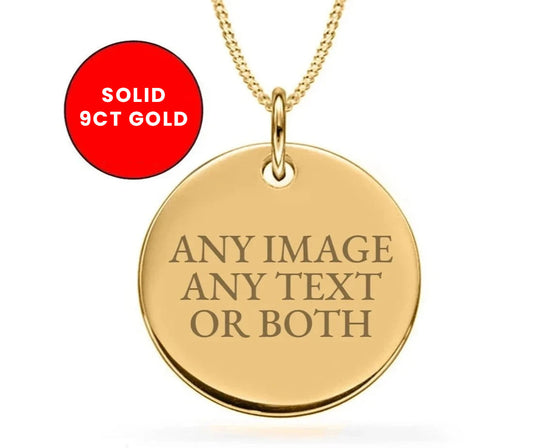 Personalised 9ct Solid Gold Engraved Disc Pendant Necklace