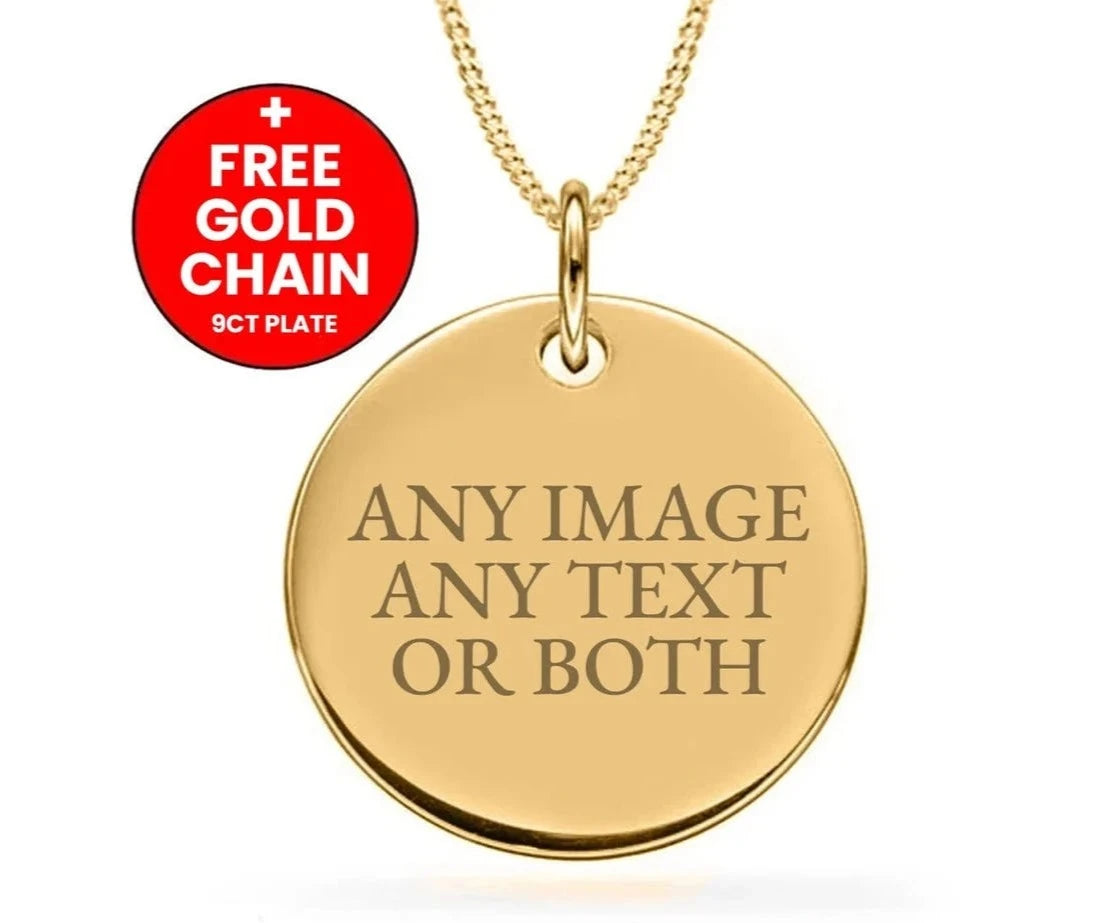 Personalised 9ct Gold Plated Engraved Disc Pendant Necklace